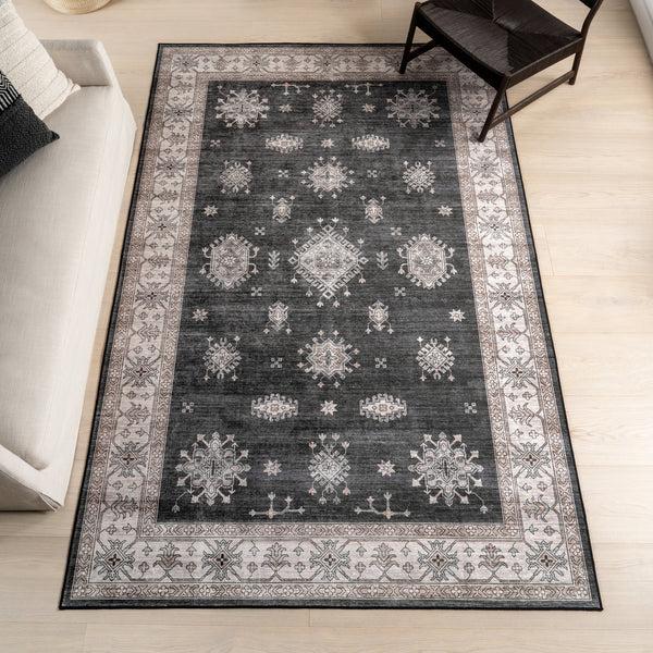 Nuloom Moxie SplashGuard Traditional Bordered Machine Washable Area Rug Charcoal