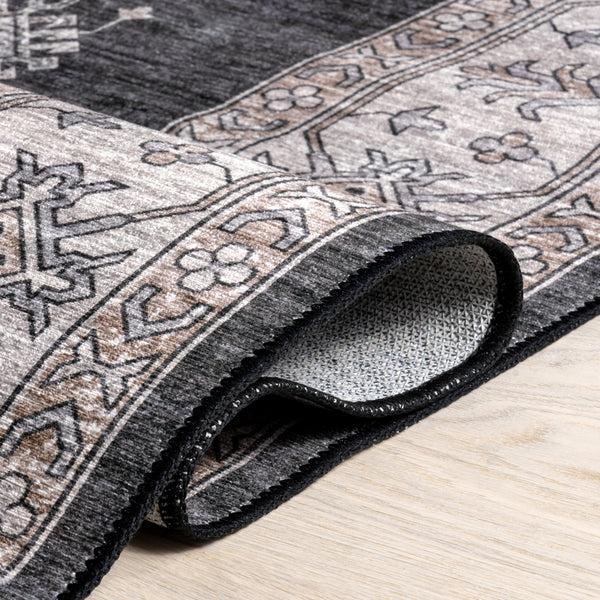 Nuloom Moxie SplashGuard Traditional Bordered Machine Washable Area Rug Charcoal
