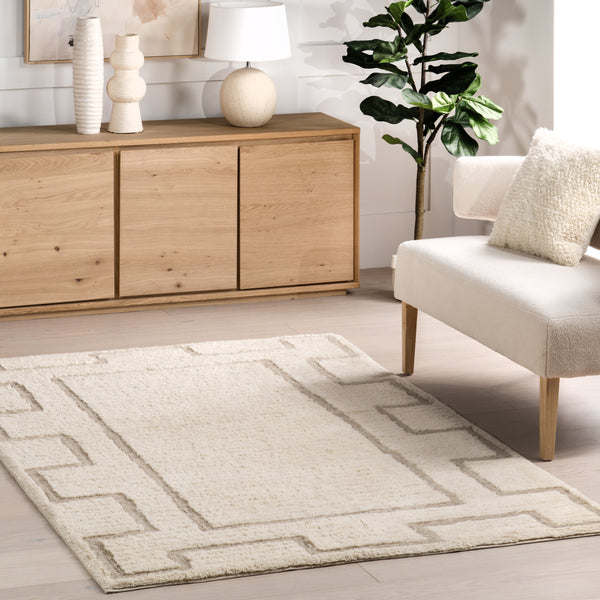 Nuloom Murray Geometric Wool Machine Washable Area Rug Ivory