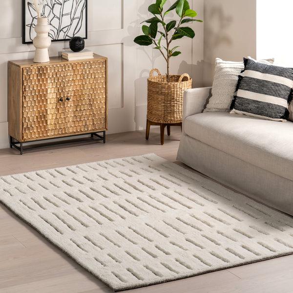 Nuloom Nalini Modern Striped High-Low Wool Area Rug Off White