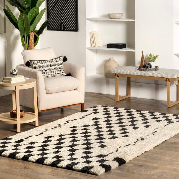 Nuloom Nathalie Modern Checkered Shag Area Rug Ivory