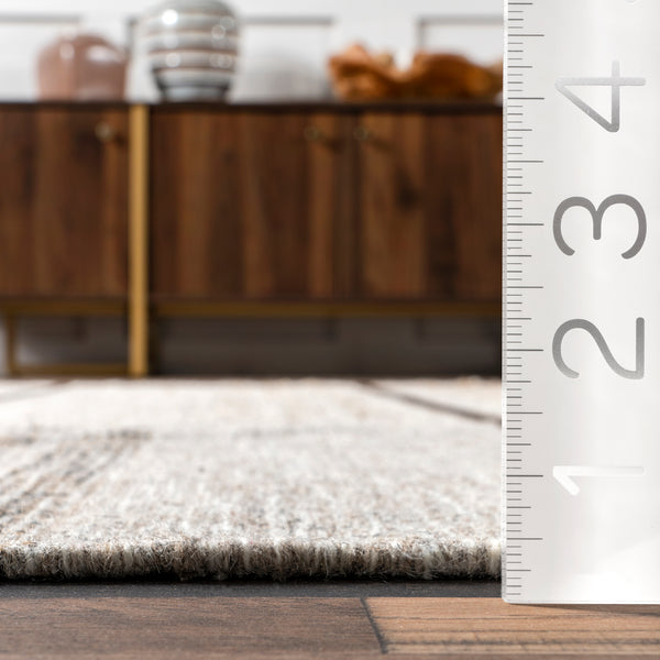 Nuloom Nicky Contemporary Striped Wool Tassel Area Rug Beige
