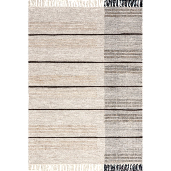 Nuloom Nicky Contemporary Striped Wool Tassel Area Rug Beige