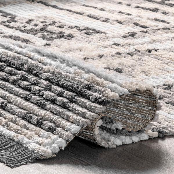Nuloom Nicolette Abstract Tile Soft Shag Fringe Area Rug Beige