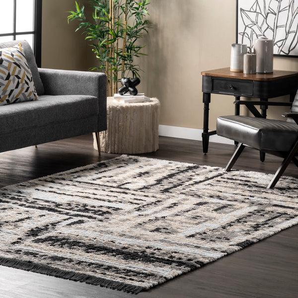 Nuloom Nicolette Abstract Tile Soft Shag Fringe Area Rug Beige
