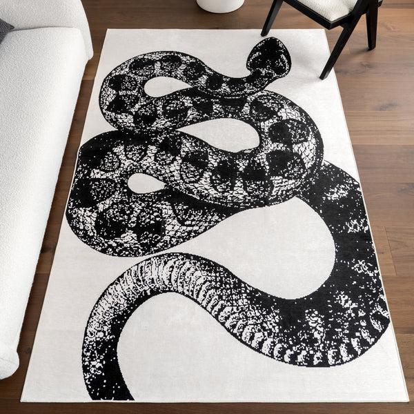 Nuloom Nila SplashGuard Modern Snake Print Machine Washable Area Rug Black