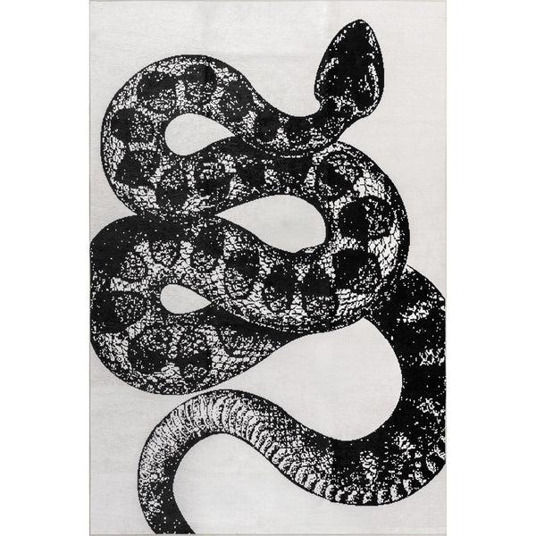 nuloom Nila SplashGuard Modern Snake Print Machine Washable Area Rug Black