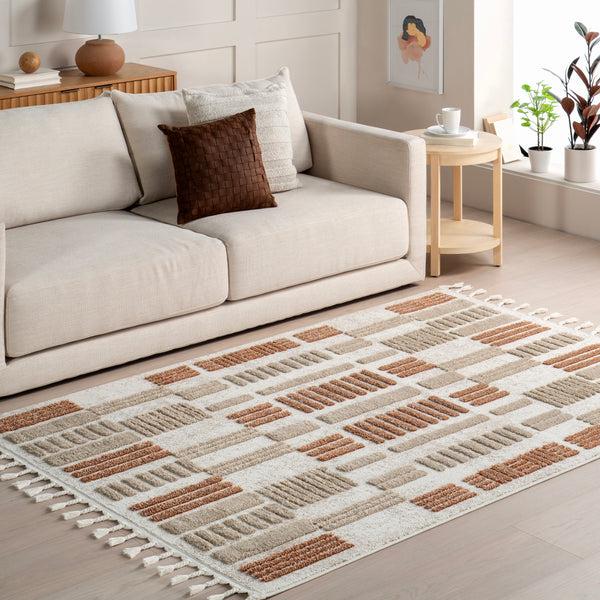 Nuloom Nimah Geometric High-Low Tasseled Area Rug Beige