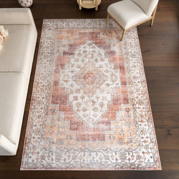 Nuloom Noemie SplashGuard Vintage Medallion Machine Washable Area Rug Rust