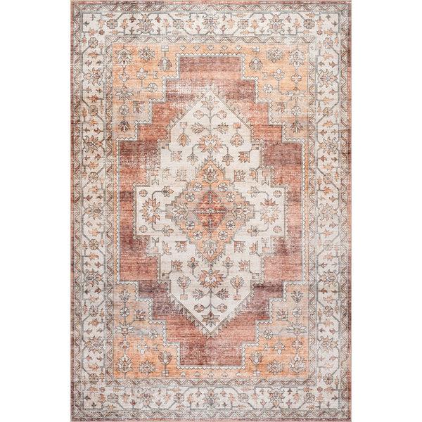 nuloom Noemie SplashGuard Vintage Medallion Machine Washable Area Rug Rust