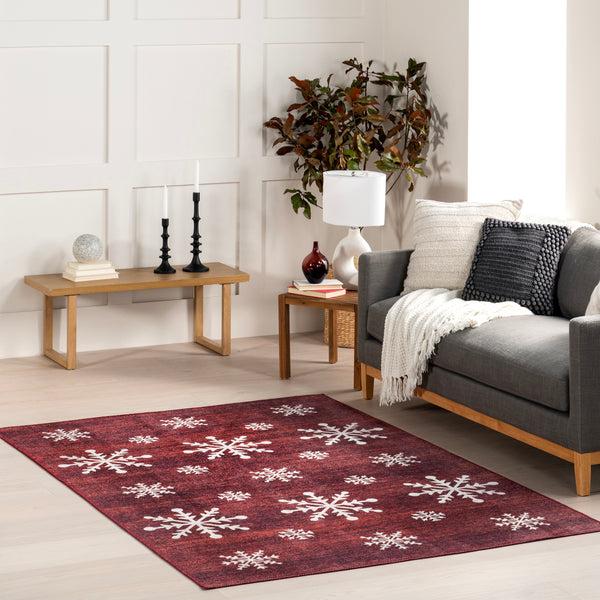 Nuloom Nola Snowflake Machine Washable Area Rug Red