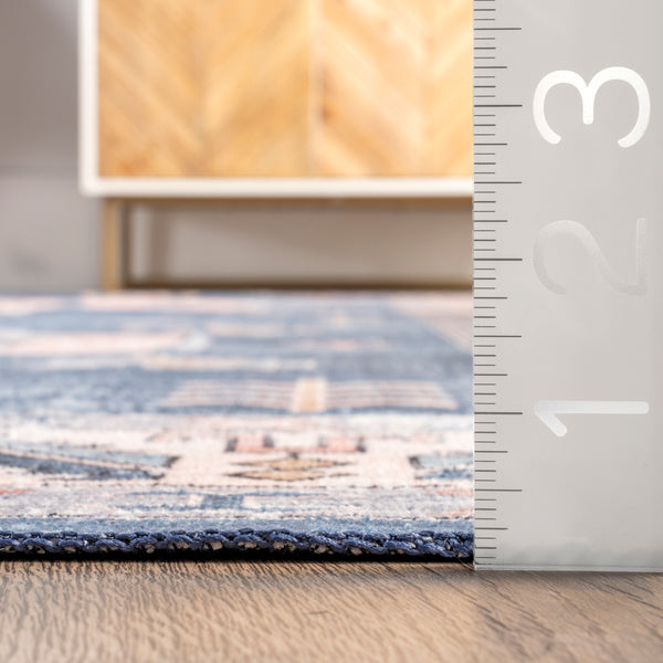 Nuloom Norma Machine Washable Traditional Medallion Area Rug Blue