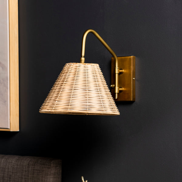 Nuloom 13-inch Rattan Swing Arm Wall Sconce Brass