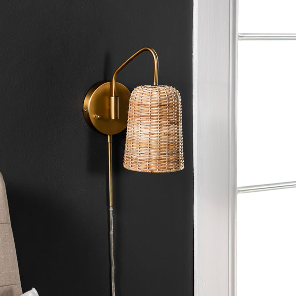 Nuloom 16-inch Brass And Rattan Wall Sconce Brass