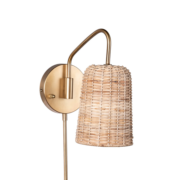nuloom 16-inch Brass and Rattan Wall Sconce Brass
