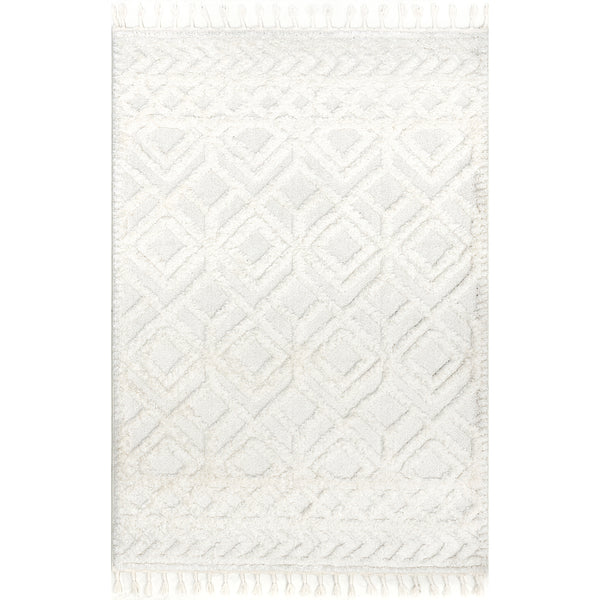 nuloom Akia Lattice High/Low Tassel Area Rug Cream