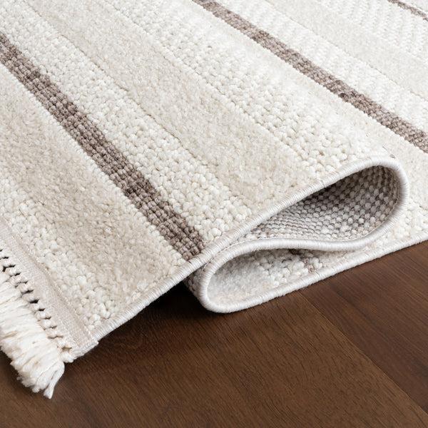 Nuloom Aloe Striped Tassels Area Rug Beige