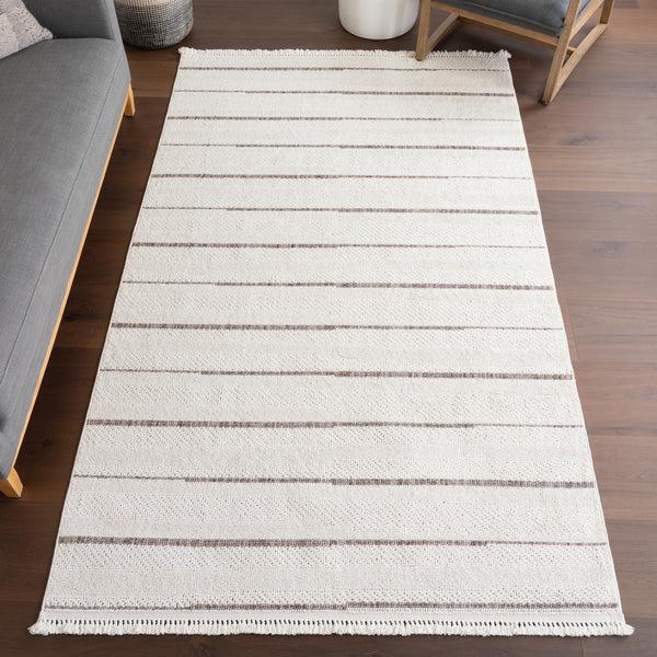 Nuloom Aloe Striped Tassels Area Rug Beige