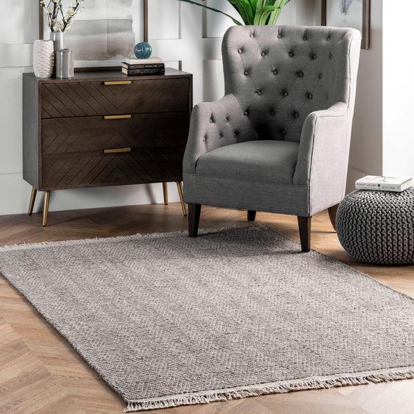 Nuloom Ashton Simple Wool Tassel Area Rug Grey