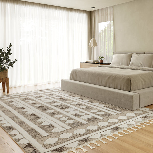 Nuloom Audience Geometric Tasseled Area Rug Beige