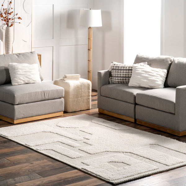 Nuloom AvionTextured Geometric Wool Area Rug Ivory