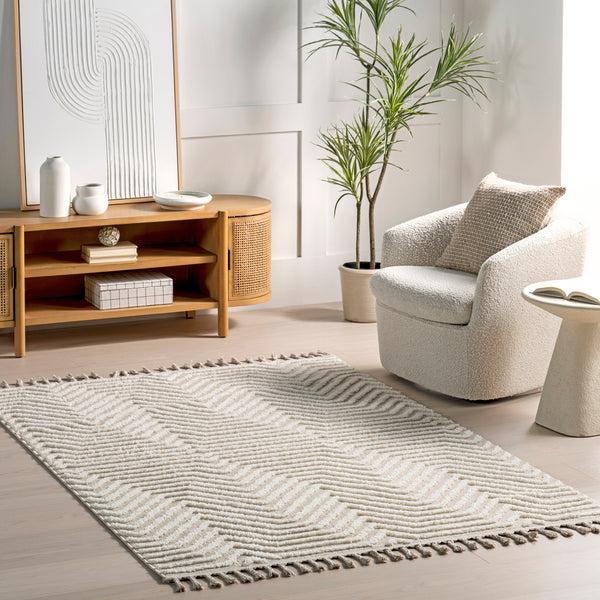 Nuloom Briallyn Modern Waves Tassel Area Rug Beige