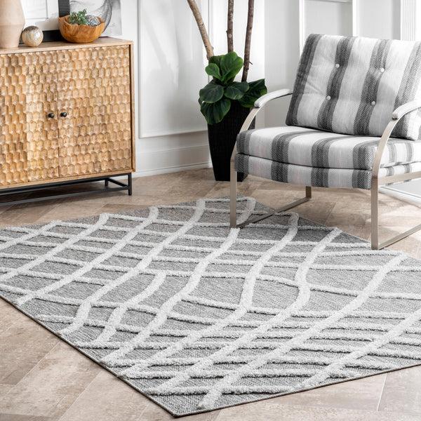 Nuloom Carly Raised Fishnet Trellis Area Rug Grey