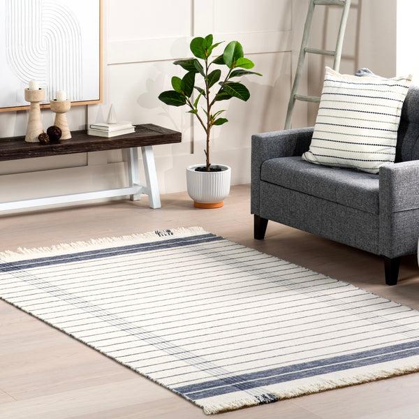 Nuloom Celena Striped Wool Fringe Area Rug Ivory