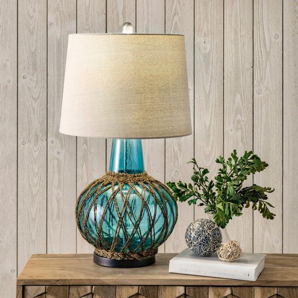 Nuloom Dante 29" Glass & Rattan Table Lamp Blue