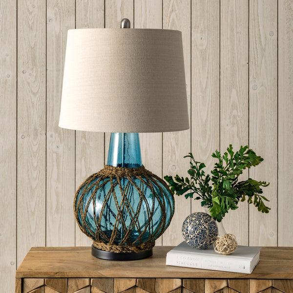 Nuloom Dante 29" Glass & Rattan Table Lamp Blue