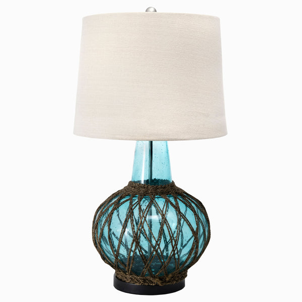 nuloom Dante 29" Glass & Rattan Table Lamp Blue