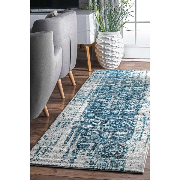 Nuloom Distressed Ernestina Flourish Blue