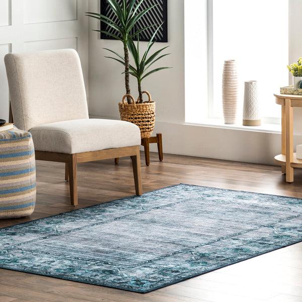 Nuloom Distressed Washable Area Rug Blue