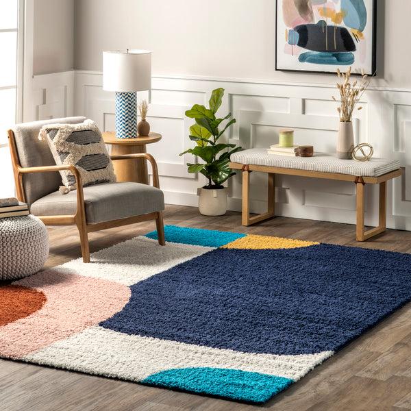 Nuloom Ellyn Abstract Shapes Shag Area Rug Blue