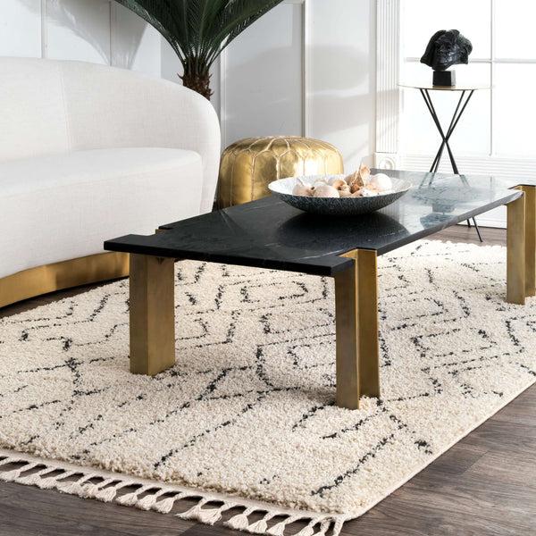 Nuloom Erin Moroccan Diamond Tassel Rug Off White