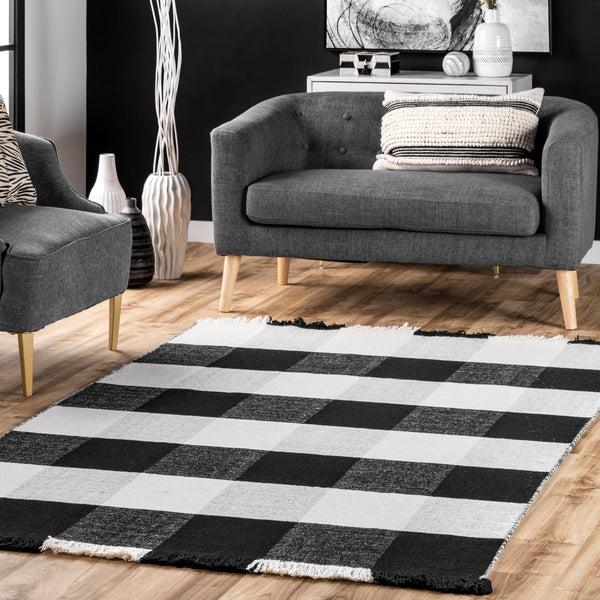 Nuloom Fay Buffalo Plaid Fringe Area Rug Black