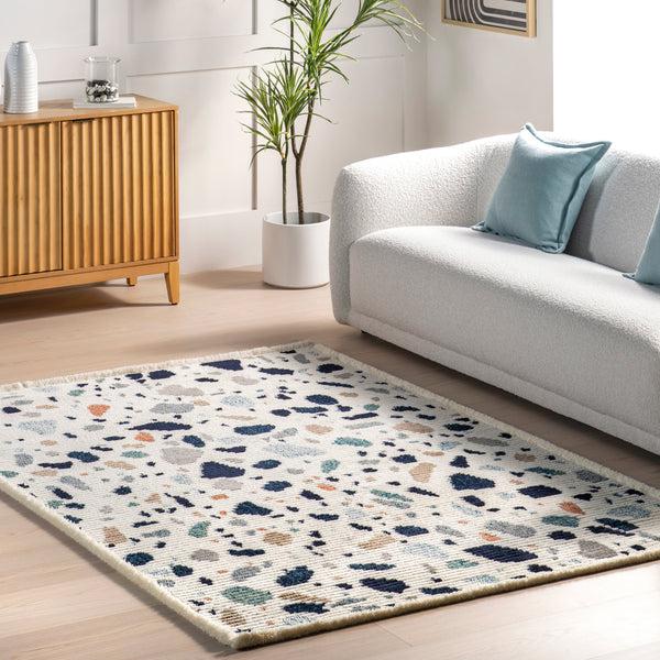 Nuloom Fern Modern Terrazzo Fringe Area Rug Blue
