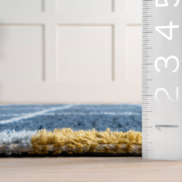 Nuloom Fountain Checked Wool Area Rug Blue