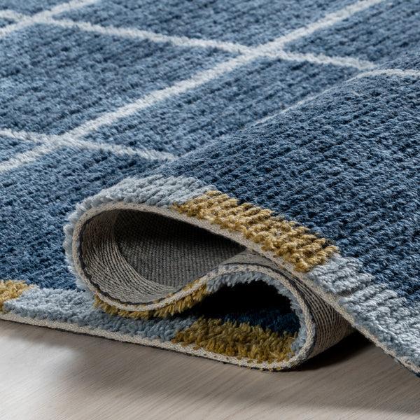 Nuloom Fountain Checked Wool Area Rug Blue
