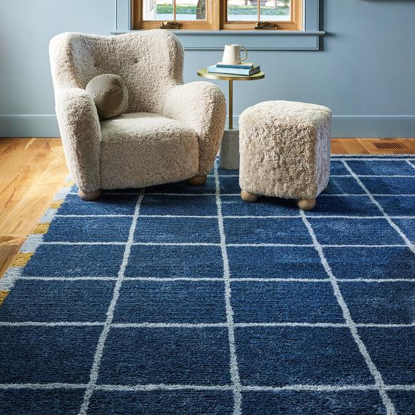 Nuloom Fountain Checked Wool Area Rug Blue