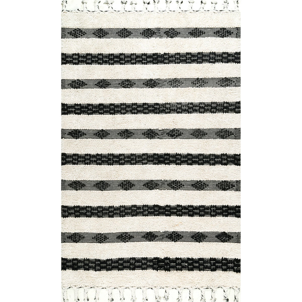nuloom Handmade Striped Delia Shag Area Rug Ivory