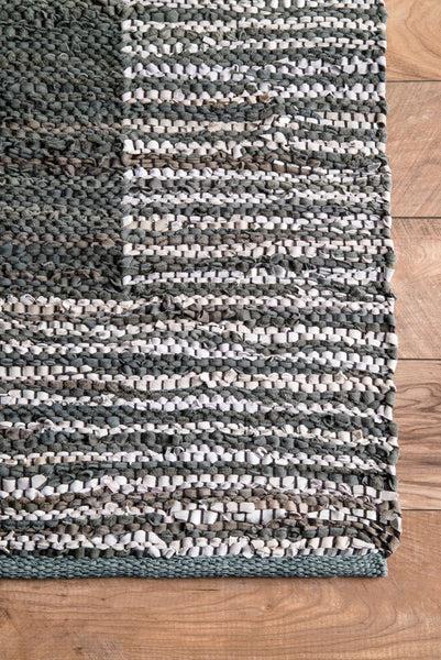 Nuloom Handwoven Solid Striped Border Neta Grey