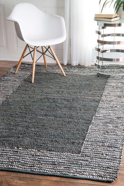 Nuloom Handwoven Solid Striped Border Neta Grey