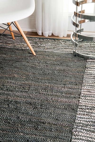 Nuloom Handwoven Solid Striped Border Neta Grey