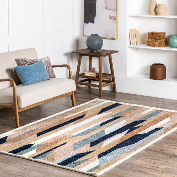 Nuloom Inga Modern Abstract Fringe Area Rug Blue