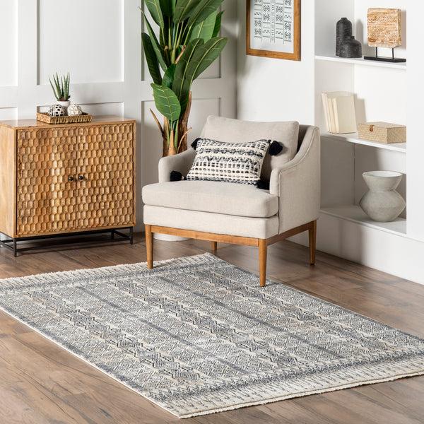 Nuloom Janene Tribal Banded Fringe Area Rug Blue