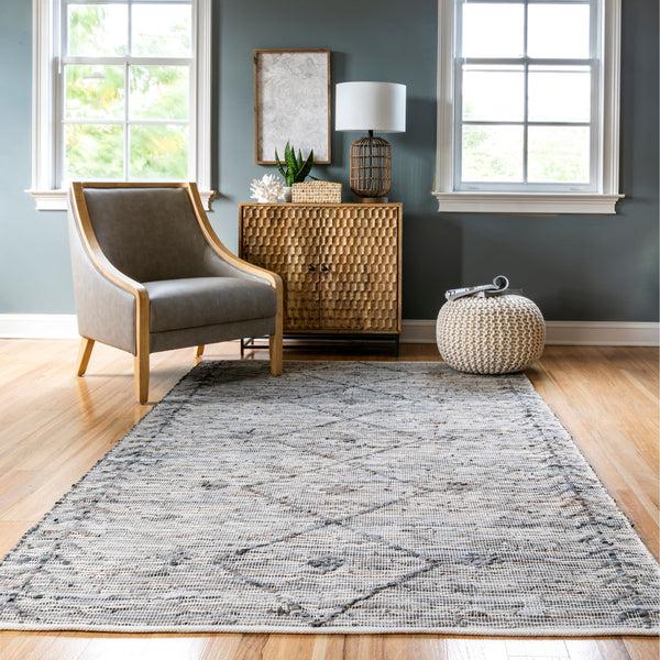 Nuloom Jasonna Leather Tribal Flatweave Grey