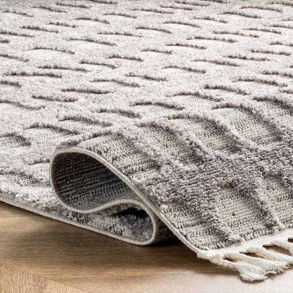 Nuloom Jean Textured Ovals Tassel Area Rug Grey