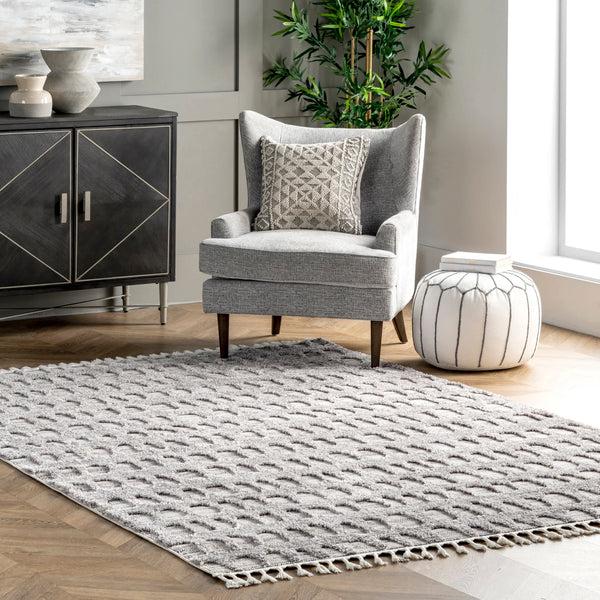 Nuloom Jean Textured Ovals Tassel Area Rug Grey