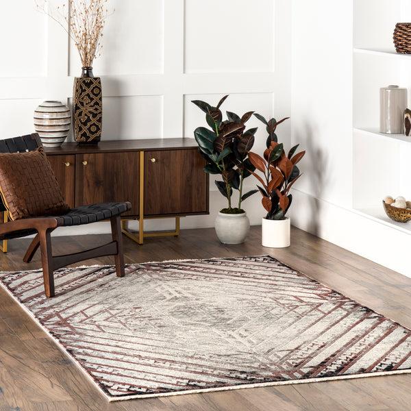 Nuloom Jesse Geometric Faded Fringe Area Rug Beige